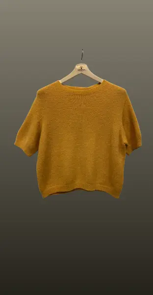 Pulover fin din alpaca-mânecă scurtă-mustar