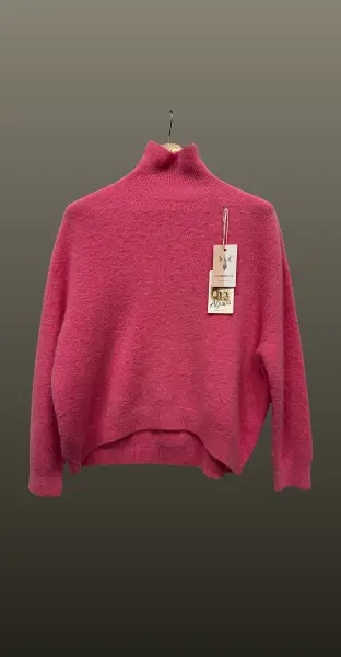 Pulover lejer din alpaca- spate alungit-roz