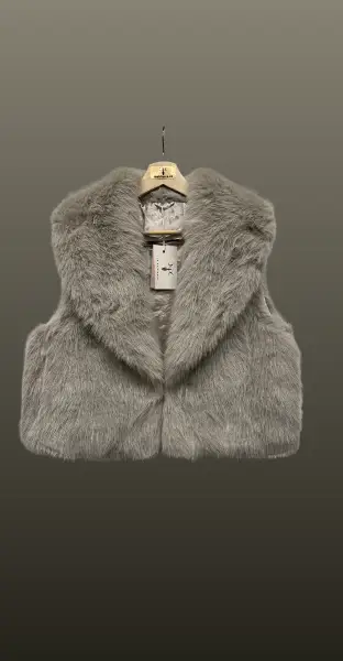 Vestă scurtă din blană artificială-gri