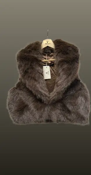 Vestă scurtă din blană artificială-maro