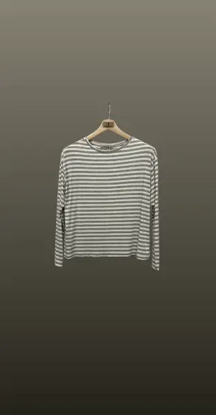 Bluză casual albă-dungi gri