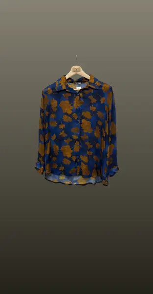 Camasa lana- imprimeu floral albastru