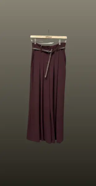 Pantalon larg cu pense- burgundy
