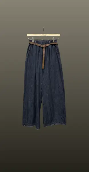 Pantalon larg din bumbac- albastru