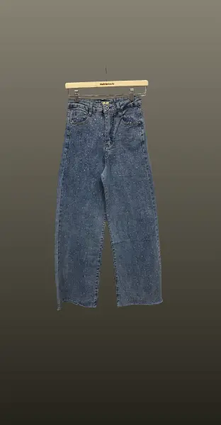 Jeans cu aplicatii cristal- albastru