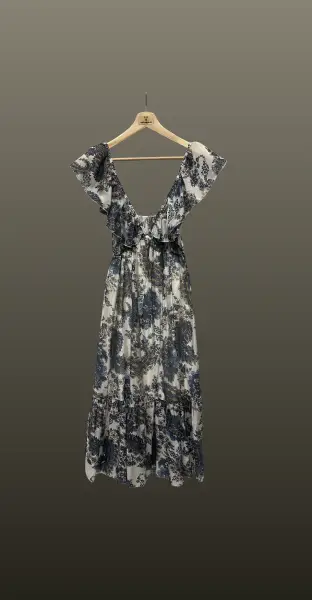 Rochie midi decolteu- albastru