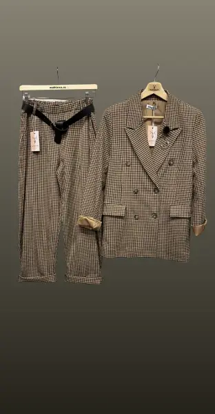 Pantalon houndstooth-nude